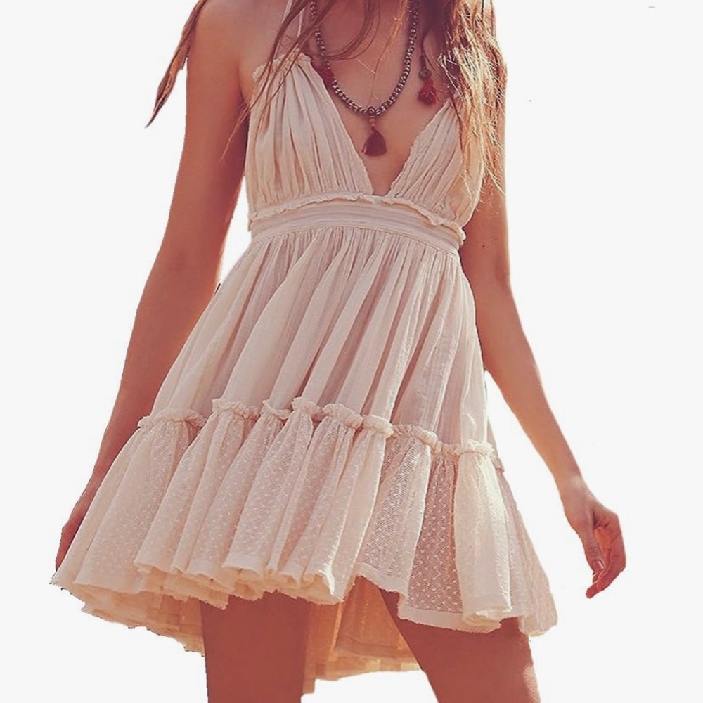 R.Vivimos Womens Summer Halter Deep V Neck Sexy Patchwork Mini Short Dresses